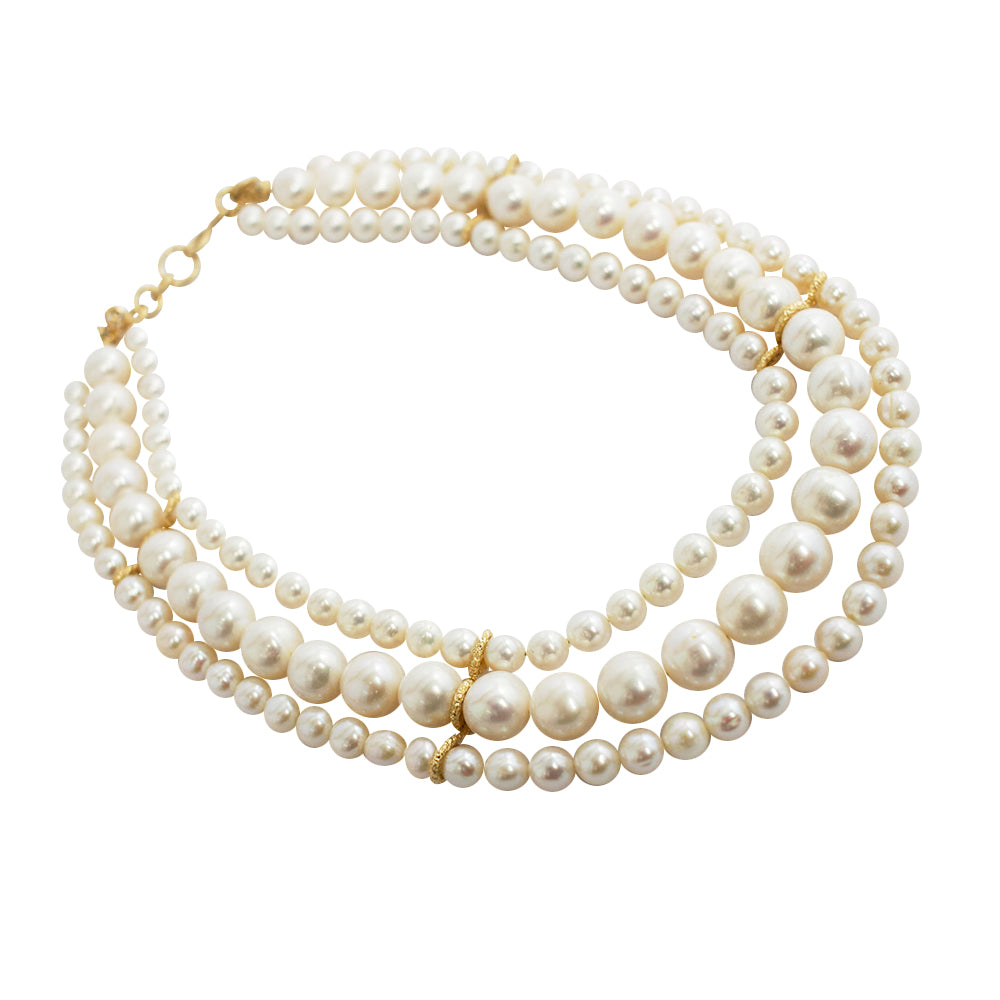 Triple Pearl Necklace (7-12mm) Necklaces TARBAY   