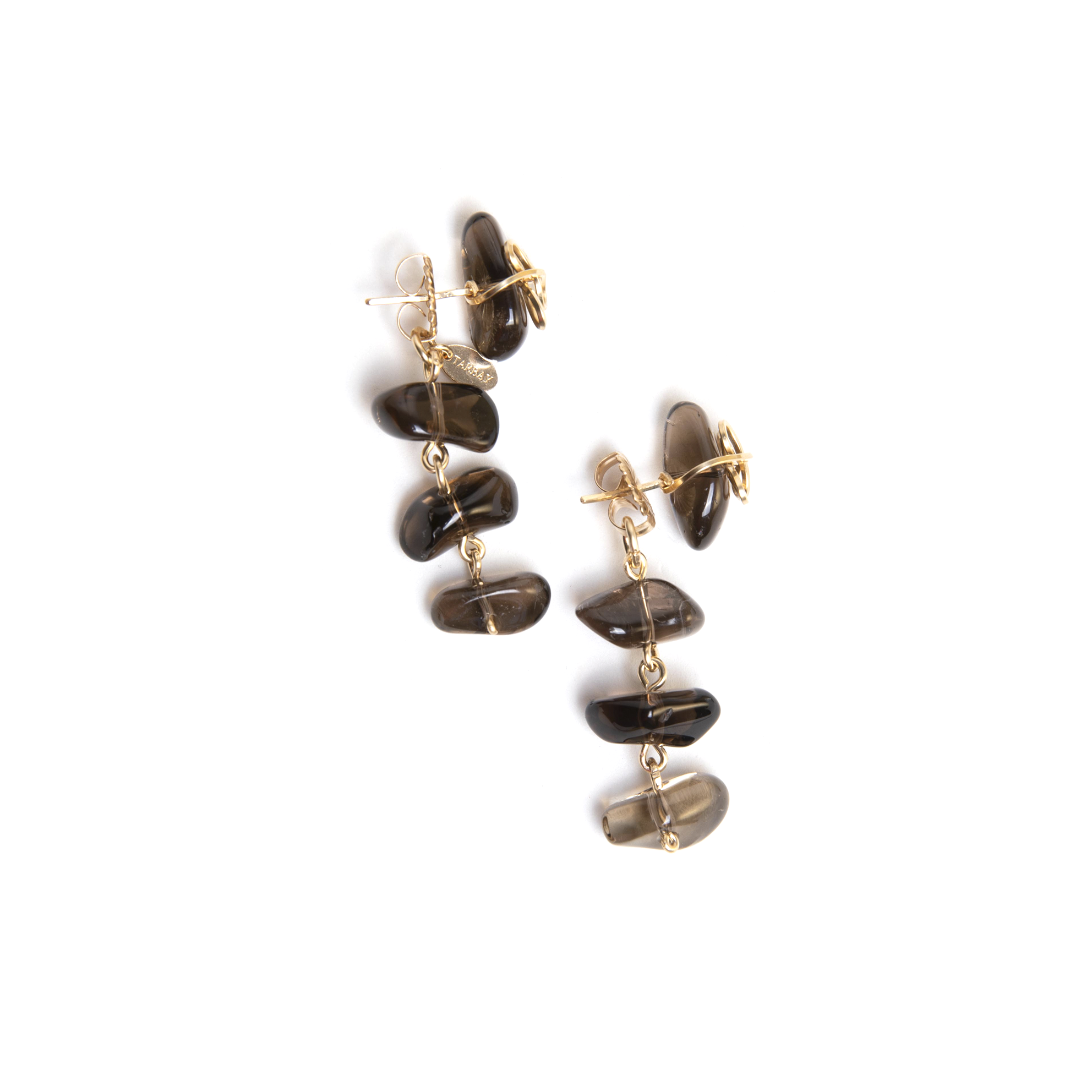 Valeriana Dangle Earrings - Smoky Quartz & Yellow Gold Earrings TARBAY   
