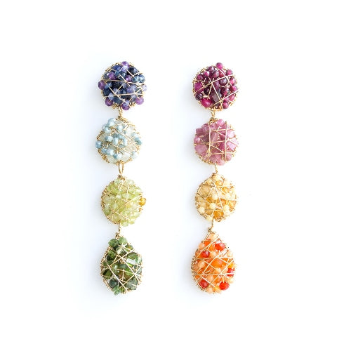 Lucia Multicolor Dangle Earrings #4 (80mm) - Multicolor Gems Mix Earrings TARBAY   