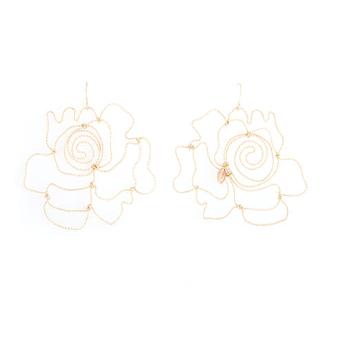 Rosas Dangle Earrings (75mm) - Yellow Gold Earrings TARBAY   