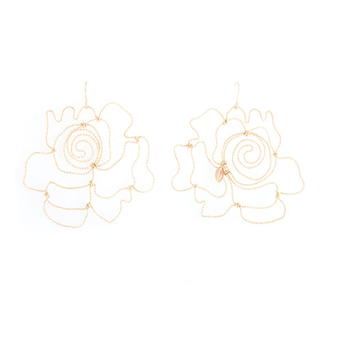 Rosas Dangle Earrings (75mm) - Yellow Gold Earrings TARBAY   