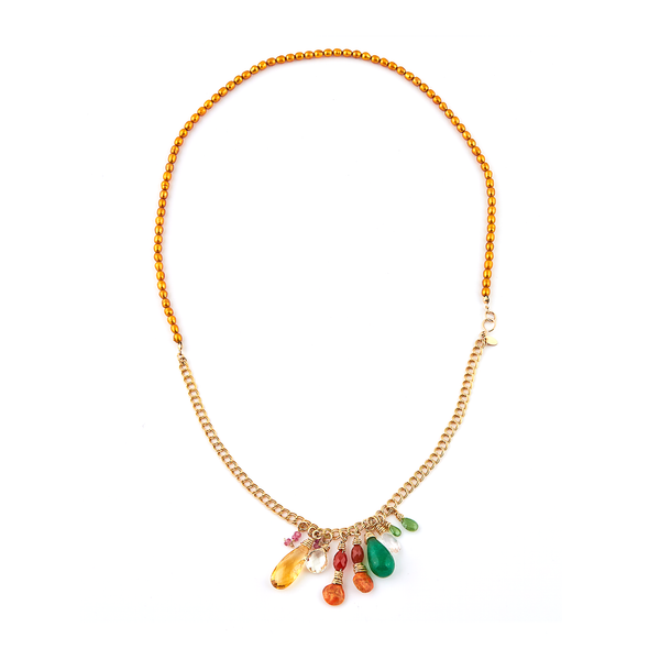 Gioconda Necklace - Ruby, Emerald, Carnelian, Quartz crystal, Green Amethyst, Green Onyx & Sun Stone Necklaces TARBAY   