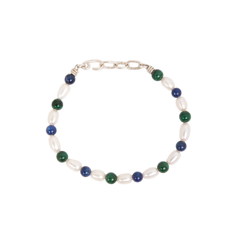 Andres Bracelet #1 (6mm) - Pearl, Malachite, Kyanite & Sterling Silver Bracelets TARBAY   