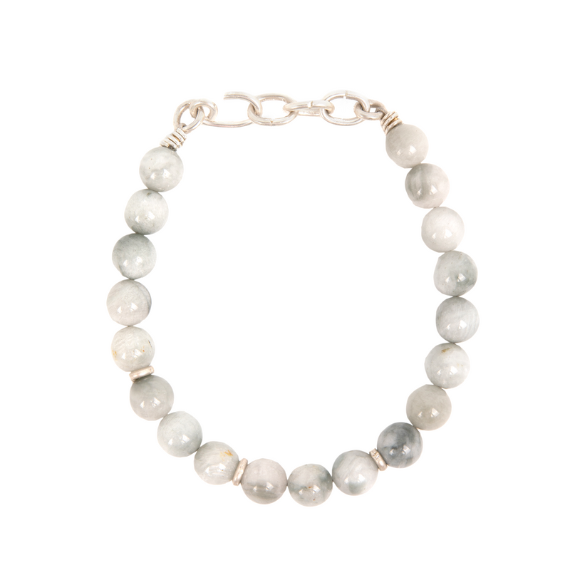 Andres Bracelet #1 (10mm) - Hawkeye Stone & Sterling Silver Bracelets TARBAY   