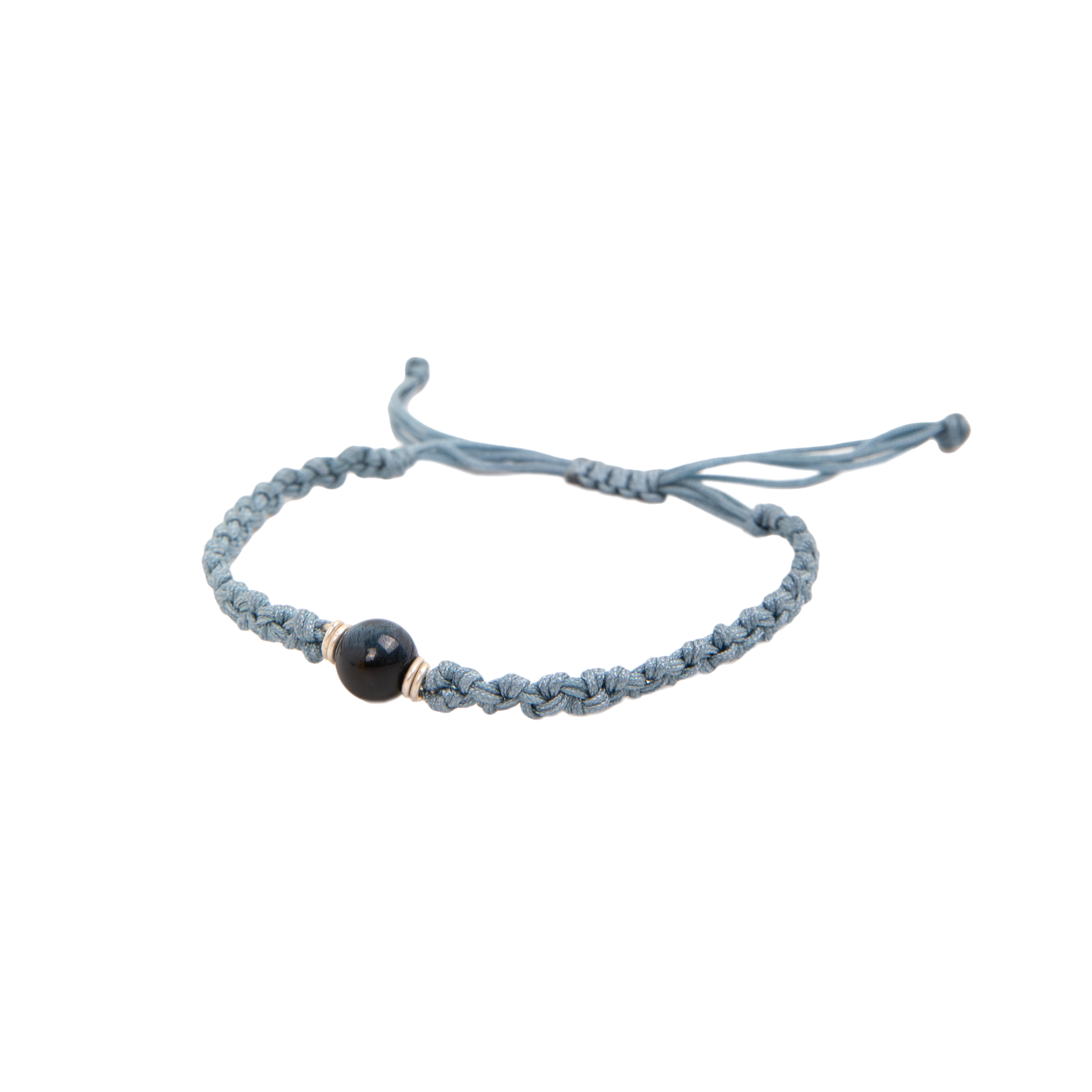 Handmade Friendship Bracelet #1 (Sky Blue Thread) - Blue Tiger's Eye & Sterling Silver Bracelets TARBAY   