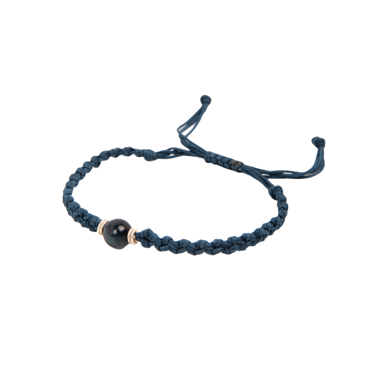 Handmade Friendship Bracelet #1 (Navy Thread) - Blue Tiger's Eye & Sterling Silver Bracelets TARBAY   