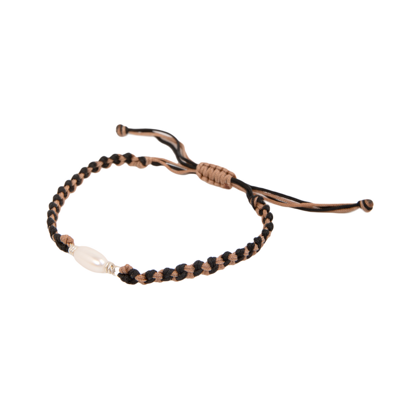 Handmade Friendship Bracelet #1 (Brown & Black Thread) - Pearl & Sterling Silver Bracelets TARBAY   