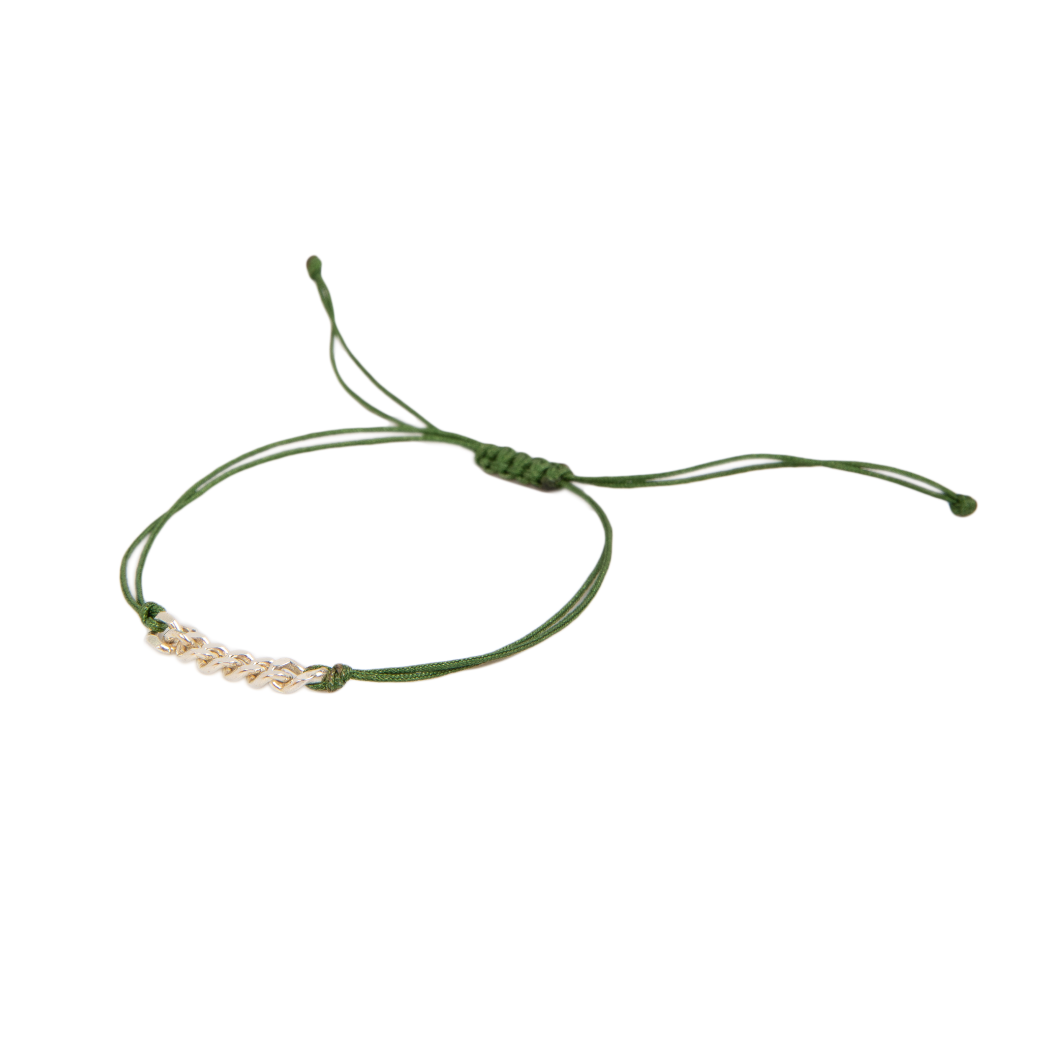 Handmade Friendship Bracelet #2 (Green Thread) - Sterling Silver Bracelets TARBAY   