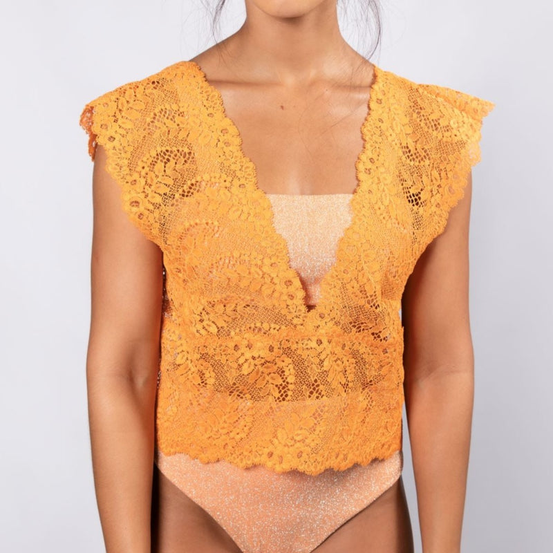 Primula Lace Top - Orange Tops TARBAY   