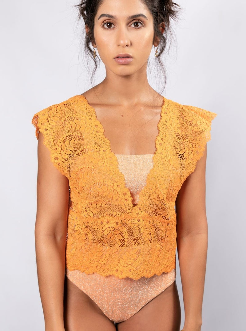 Primula Lace Top - Orange Tops TARBAY   