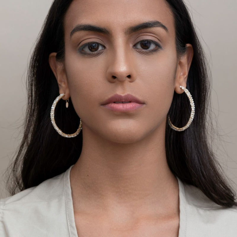 Cleopatra Hoop Earrings (50mm) - Nacre Earrings TARBAY   
