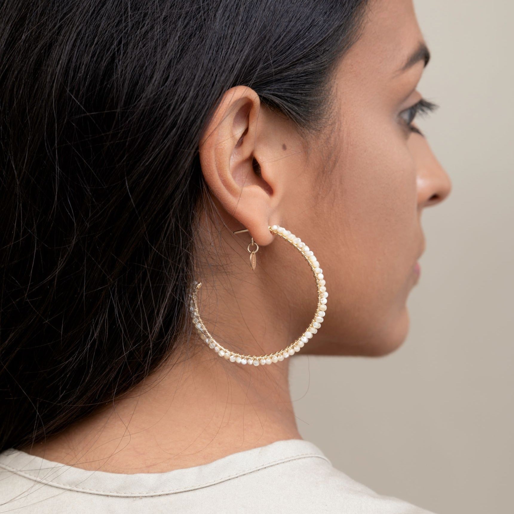 Cleopatra Hoop Earrings (50mm) - Nacre Earrings TARBAY   