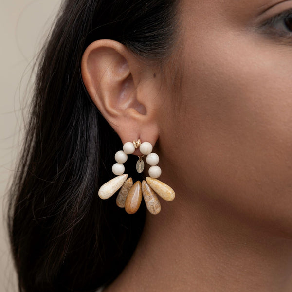 Petra Dangle Earrings (40mm) - Jasper & Petoskey Stone Earrings TARBAY   
