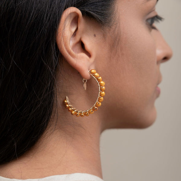 Cleopatra Hoop Earrings (30mm) - Yellow Pearl Earrings TARBAY   