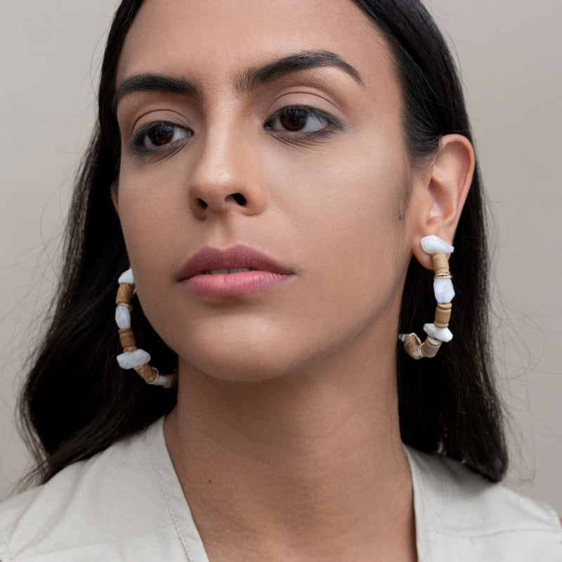 Dunas Hoop Earrings - Moon Stone & Petoskey Stone Earrings TARBAY   