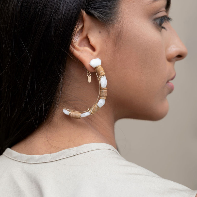 Dunas Hoop Earrings - Moon Stone & Petoskey Stone Earrings TARBAY   