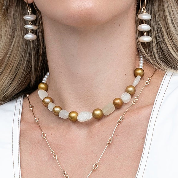 Salina Necklace #2 - Pearl, Bronze Pearl & Moon Stone Necklaces TARBAY   
