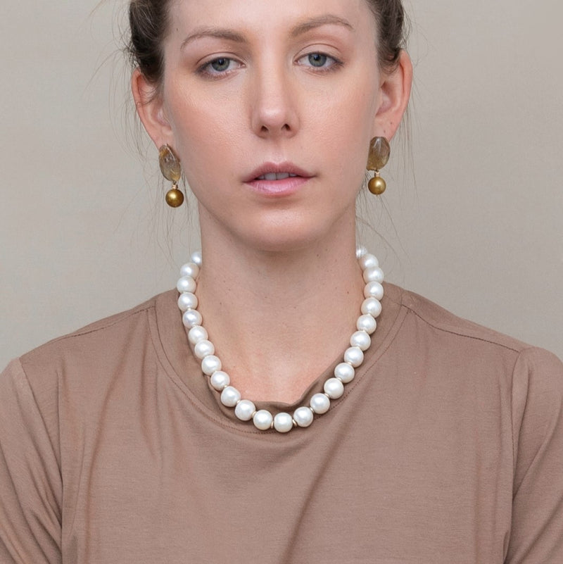 Salina Dangle Earrings - Rutilated Quartz & Bronze Pearl Earrings TARBAY   