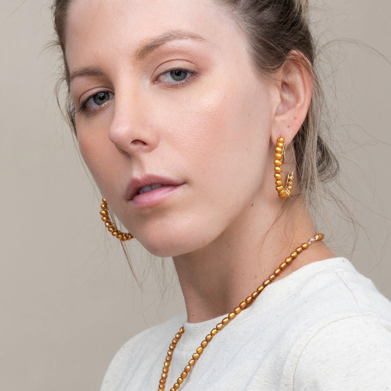 Cleopatra Hoop Earrings (30mm) - Yellow Pearl Earrings TARBAY   