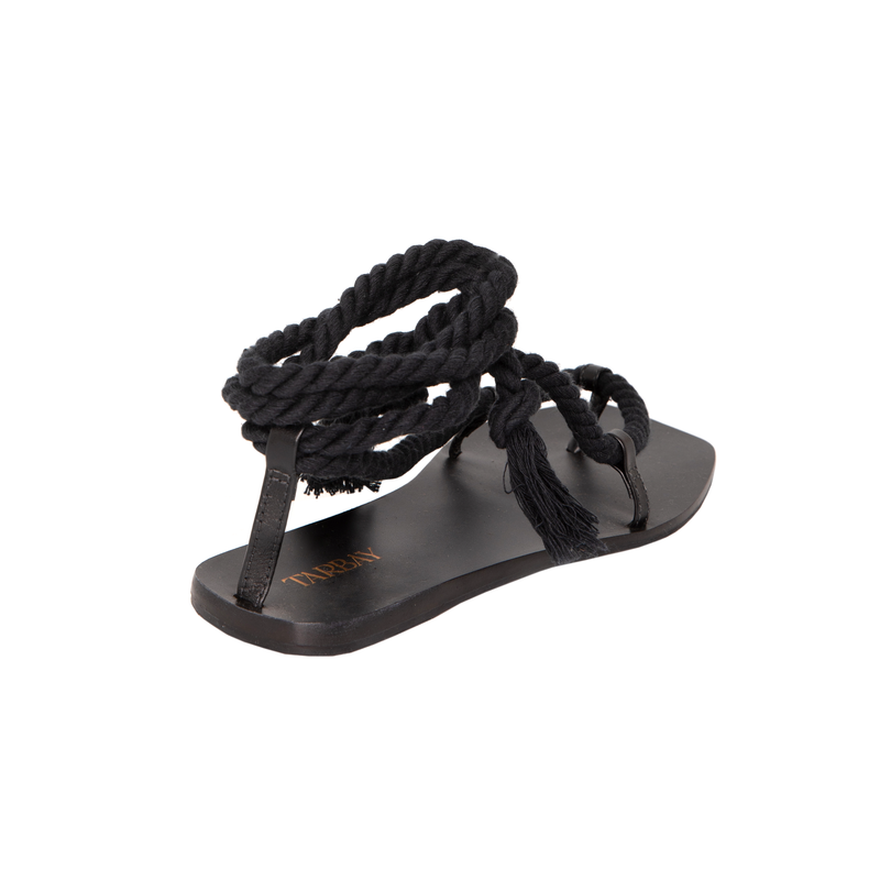 Arenisca Lace Up Flat Sandals - Black Flats TARBAY   