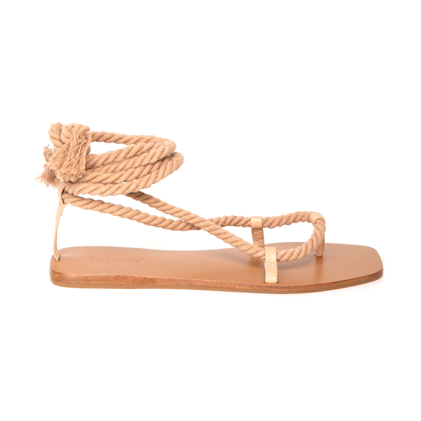 Arenisca Lace Up Flat Leather Sandals - Camel Flats TARBAY   