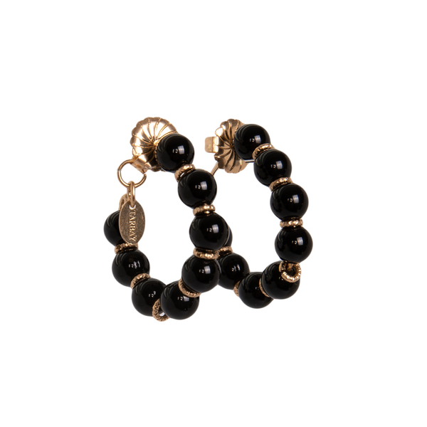 Acerola Hoop Earrings #1 (25mm) - Black Agate Earrings TARBAY   