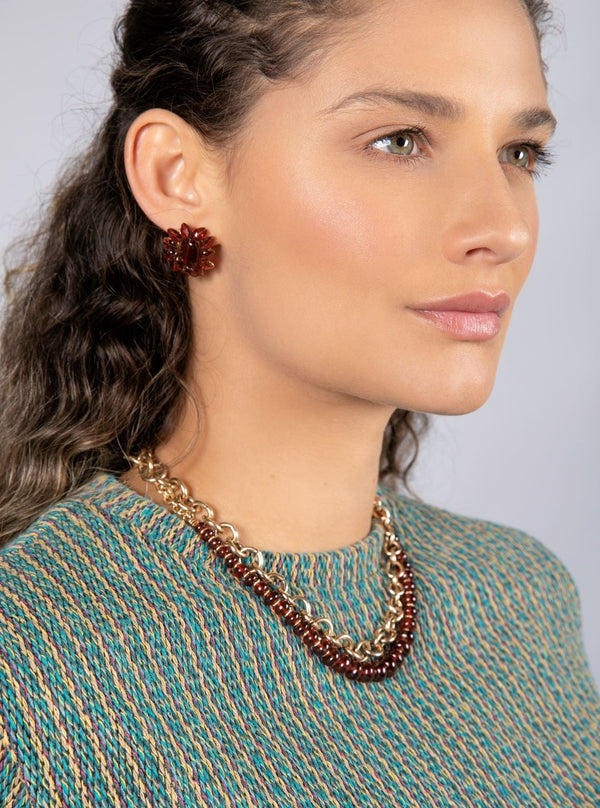 Guzmania Earrings #1 (26-28mm) - Hessonite & Garnet Earrings TARBAY   