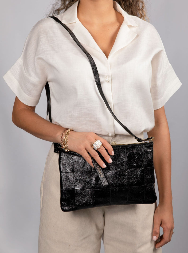 Maia Clutch & Crossbody Bag - Metallic Black Clutches TARBAY   