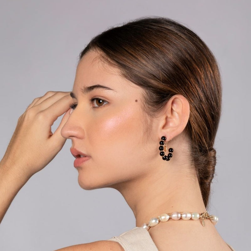 Acerola Hoop Earrings #1 (25mm) - Black Agate Earrings TARBAY   