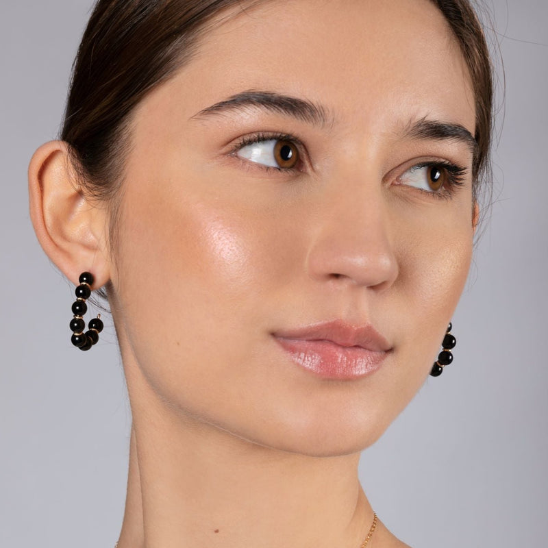 Acerola Hoop Earrings #1 (25mm) - Black Agate Earrings TARBAY   