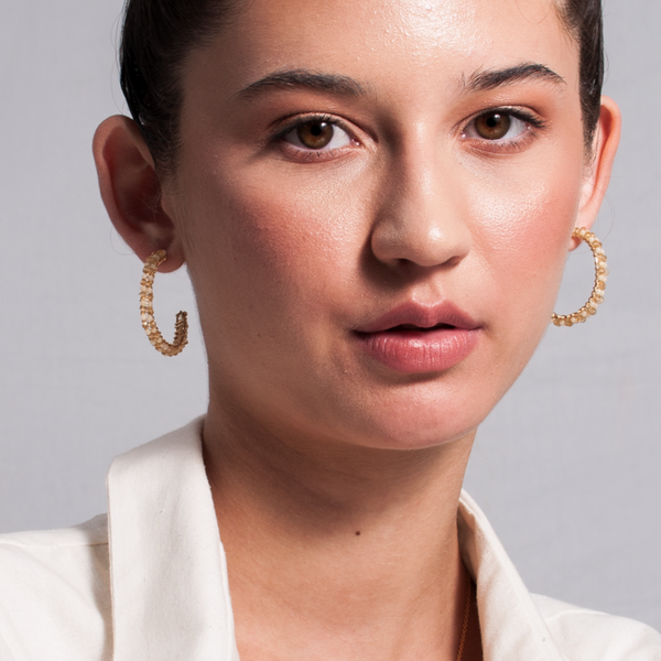 Cleopatra Hoop Earrings (30mm) - Calcite & Citrine Earrings TARBAY   