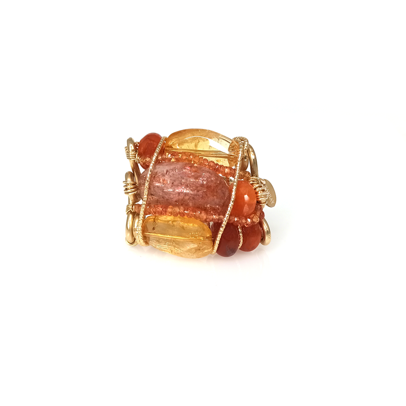 Mermelada Orange and Yellow Ring - Carnelian, Fire Opal, Spessartite, Moon Stone, Citrine, Imperial Topaz, Yellow aquamarine & Calcite Rings TARBAY   