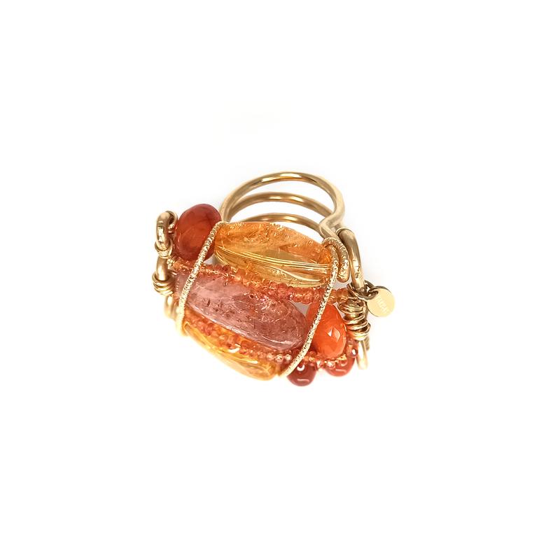 Mermelada Orange and Yellow Ring - Carnelian, Fire Opal, Spessartite, Moon Stone, Citrine, Imperial Topaz, Yellow aquamarine & Calcite Rings TARBAY   