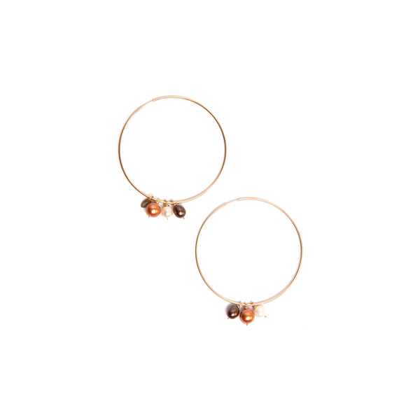 Alondra Hoop Earrings (65mm) - Yellow Pearl, Bronze Pearl & White Pearl Earrings TARBAY   