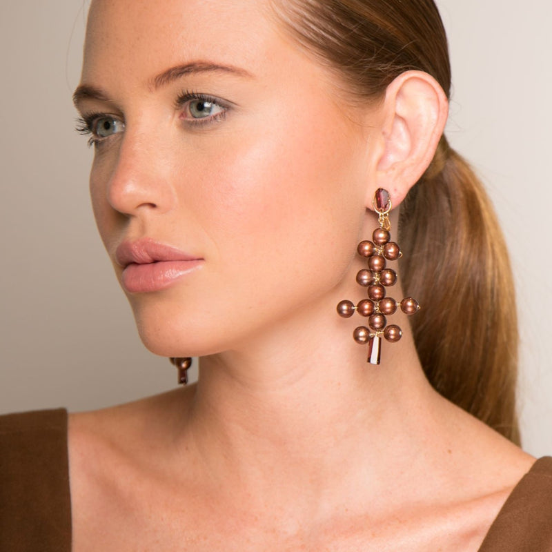Aguaje Dangle Earrings #2 - Pearl & Garnet Earrings TARBAY   