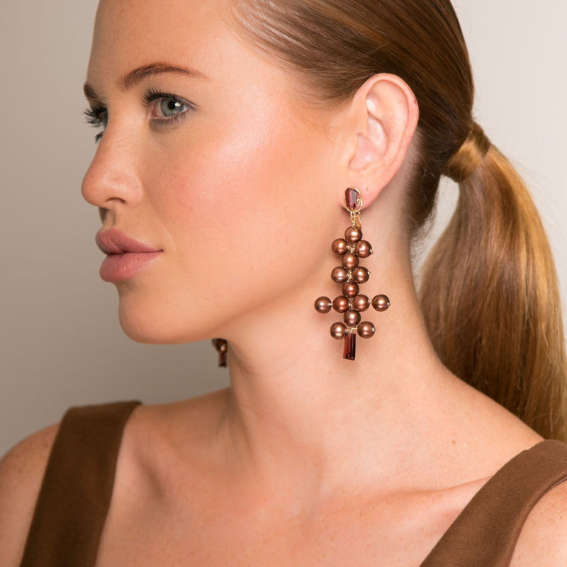 Aguaje Dangle Earrings #2 - Pearl & Garnet Earrings TARBAY   
