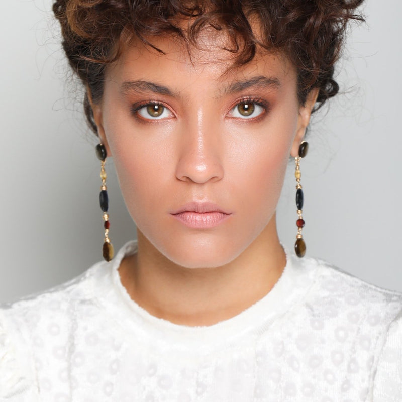 Siruma Dangle Earrings - Nacre, Citrine, Kyanite, Garnet & Smoky Quartz Earrings TARBAY   