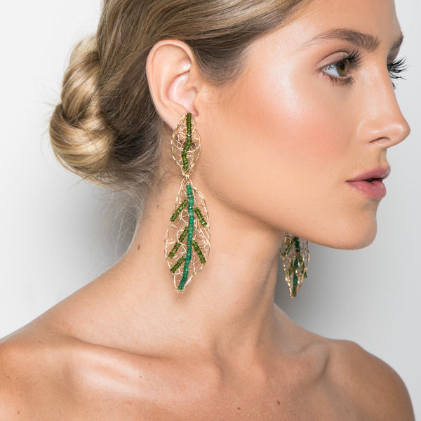 Helecho Dangle Earrings - Tsavorite & Tourmaline Earrings TARBAY   