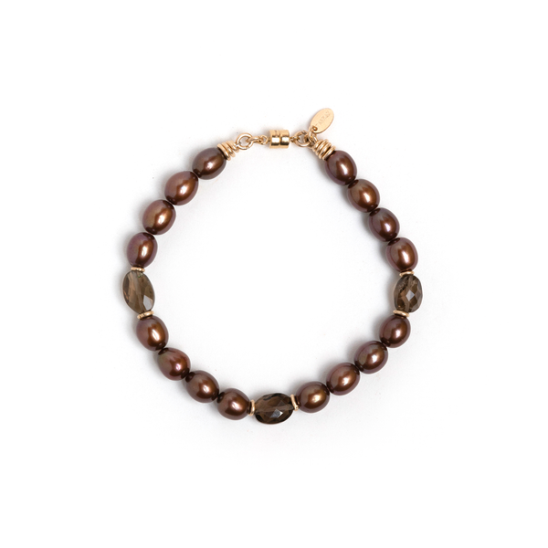 Buruti Bracelet - Brown Pearls, Wine Pearls & Smoky Quartz Bracelets TARBAY   