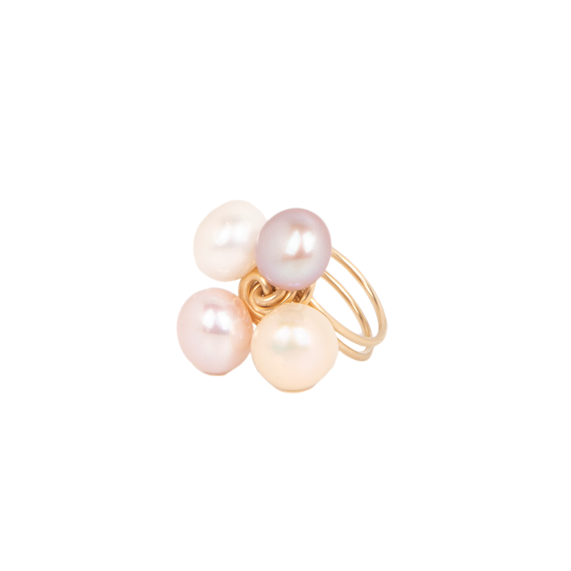 Pearl Ring #6 (28mm) - Salmon Pearl, White Pearl & Yellow Gold Rings TARBAY   