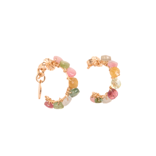 Cleopatra Hoop Earrings #1 (15mm) - Cuarzo Ahumado, Amatista Verde, Rodocrocita, Cuarzo Rosa, Spessartita, Zafiro Amarillo Earrings TARBAY   