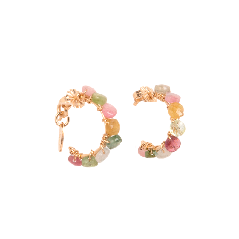 Cleopatra Hoop Earrings #1 (15mm) - Cuarzo Ahumado, Amatista Verde, Rodocrocita, Cuarzo Rosa, Spessartita, Zafiro Amarillo Earrings TARBAY   