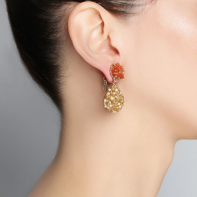 Lucia Dangle Earrings #3 - Carnelian, Fire Opal, Spessartite, Moon Stone, Sun Stone, Citrine, Imperial Topaz, Yellow Aquamarine, & Calcite Earrings TARBAY   