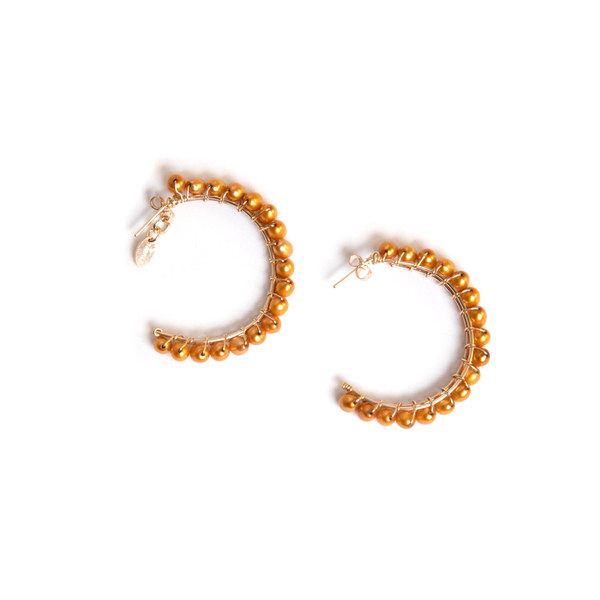 Cleopatra Hoop Earrings (30mm) - Yellow Pearl Earrings TARBAY   