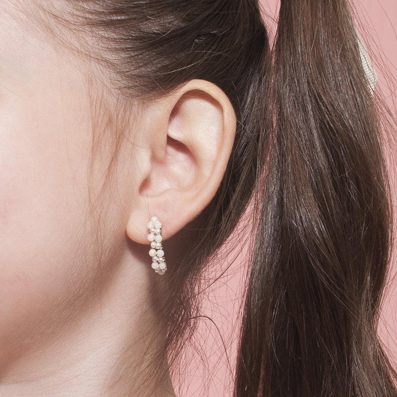 Cleopatra Hoop Earrings (15mm) - White Onyx & Pearl Earrings TARBAY   