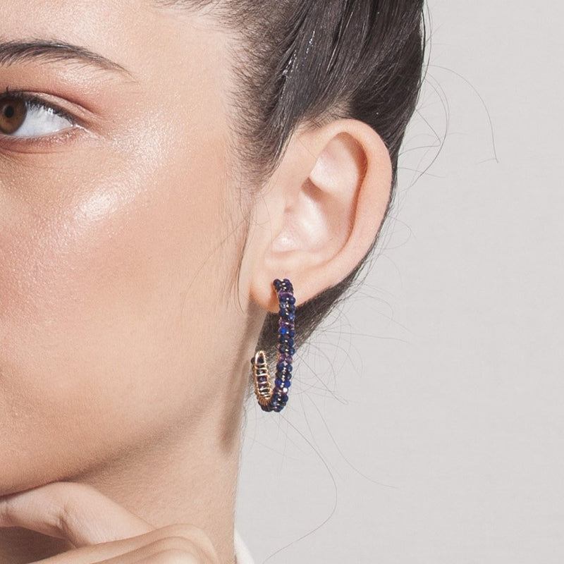 Cleopatra Hoop Earrings (30mm) - Black Onyx & Amethyst Earrings TARBAY   
