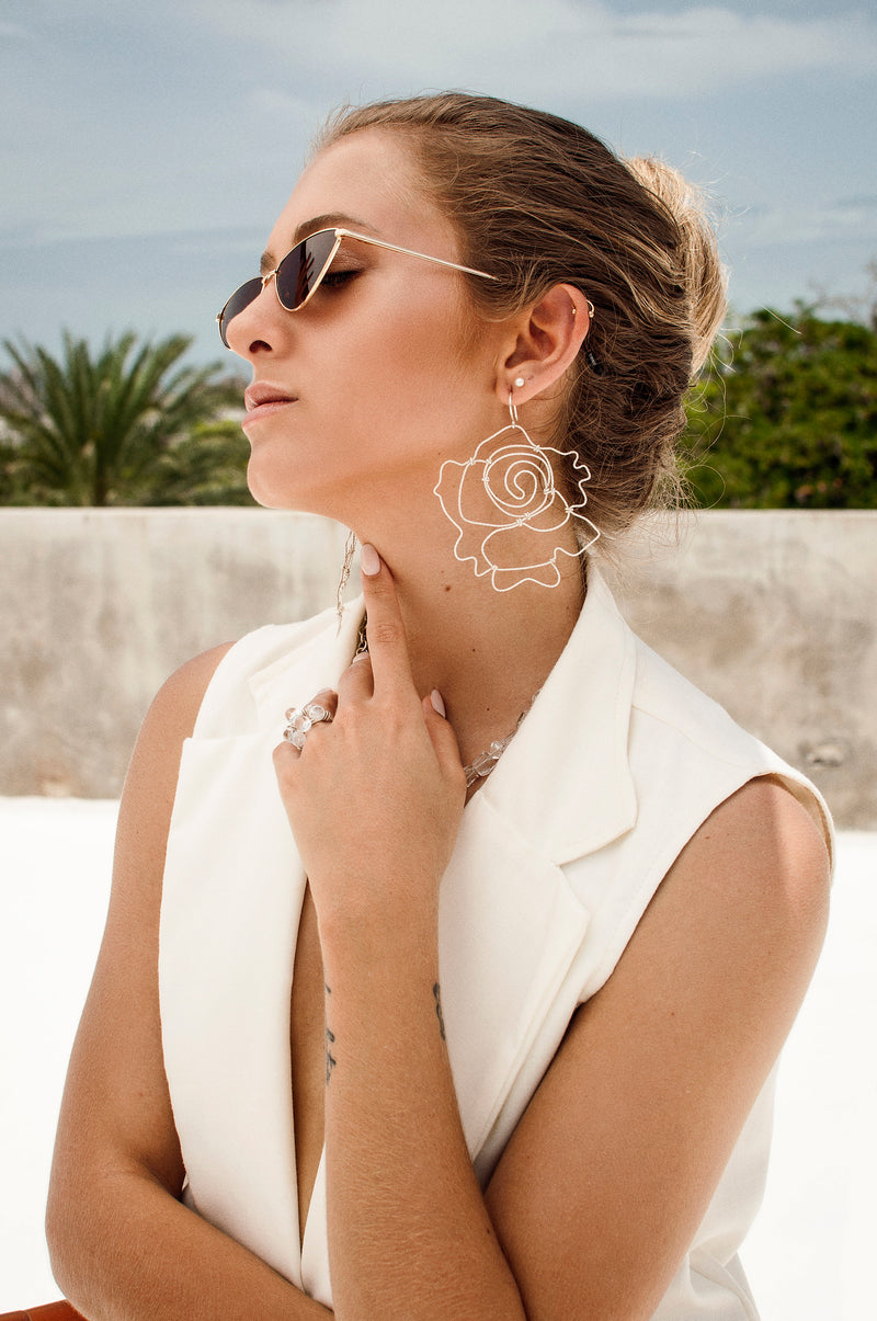Rosas Dangle Earrings (75mm) - Yellow Gold Earrings TARBAY   