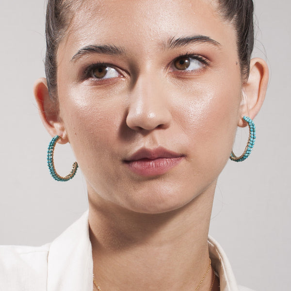Cleopatra Hoop Earrings (30mm) - Turquoise Earrings TARBAY   