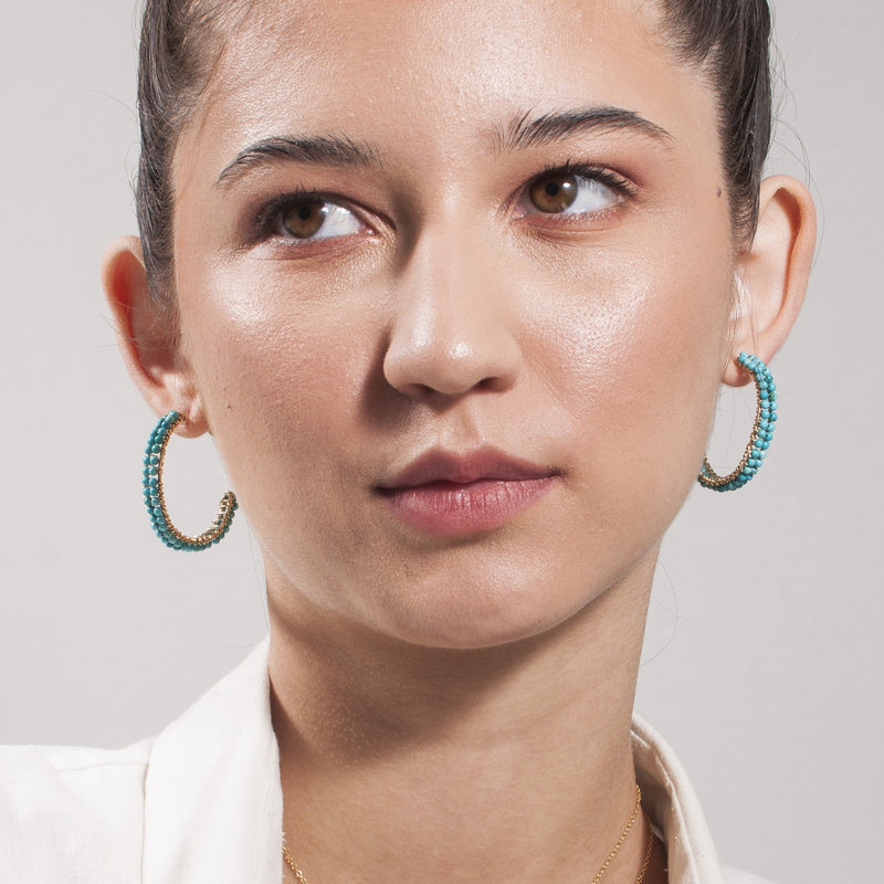 Cleopatra Hoop Earrings (30mm) - Turquoise Earrings TARBAY   
