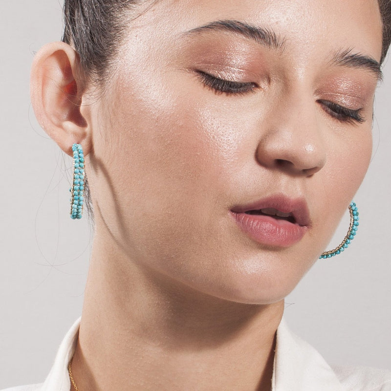 Cleopatra Hoop Earrings (30mm) - Turquoise Earrings TARBAY   